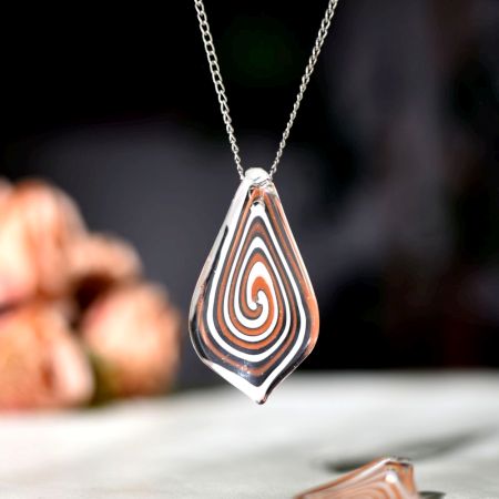 Orange Spiral Leaf Glass Lampwork Pendants for Necklace for Jewellry Making - 1 Piece